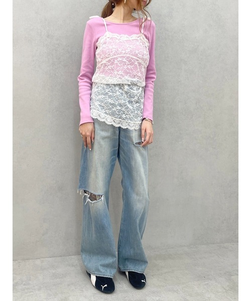 EVRIS(エヴリス)の「【WEB限定】バックオープンリブトップス(Tシャツ/カットソー・レディース・ホワイト/ブラック/ピンク/モカ・FREE)」の18枚目の写真