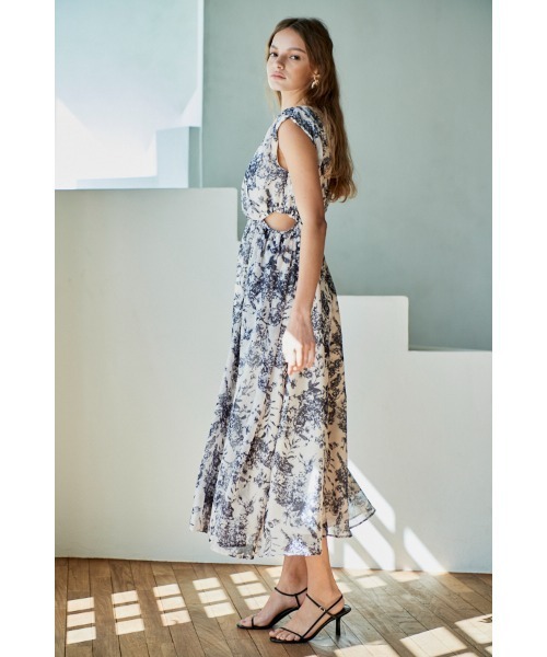 Ravello Print Long Dress カットアウトプリントドレス