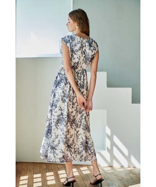 Ravello Print Long Dress カットアウトプリントドレス