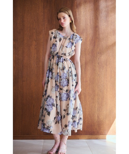 Ravello Print Long Dress カットアウトプリントドレス