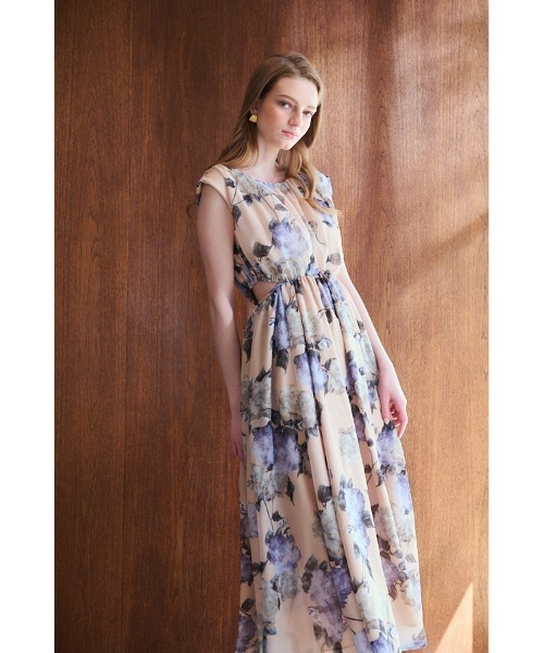Estella.K モノクロマティックプリントドレス Elise Long Dress モノクロマティックプリントドレス