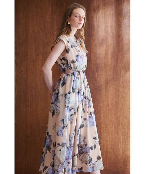 セール】Ravello Print Long Dress カットアウトプリントドレス