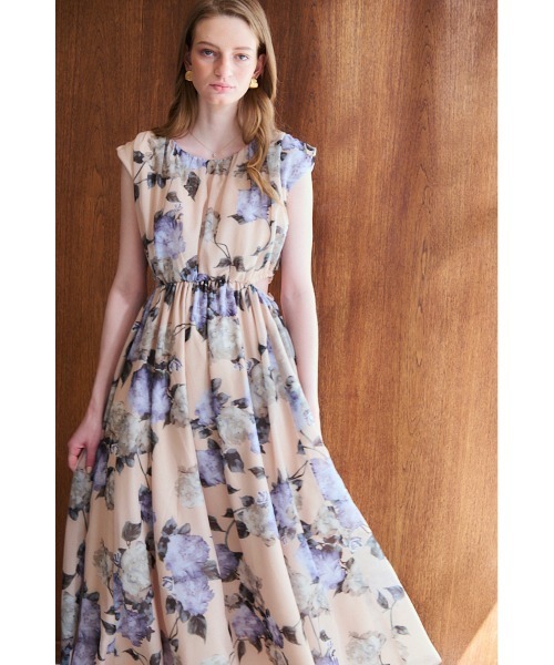 Ravello Print Long Dress カットアウトプリントドレス