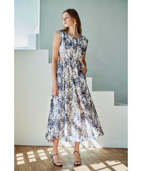 カシュクールフラワープリントドレス Estella.K BULE カシュクールフラワープリントドレス Estella.K BULE