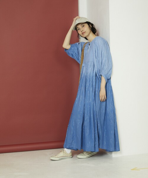 インド ラメ グラデーション ロングワンピース 25SS ブルー FREAK'S STORE｜インド ラメ グラデーション ワンピース 25SS