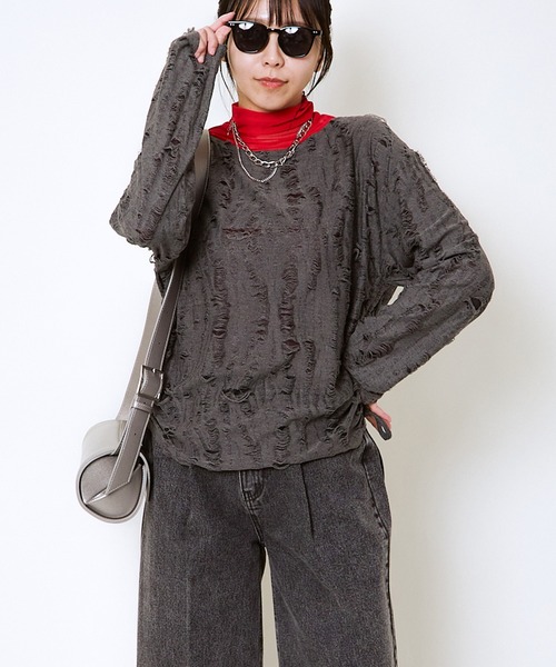 GORGE(ゴージ)の「脇ドロストダメージトップス(Tシャツ/カットソー・レディース・ブラウン/チャコール・F)」の5枚目の写真