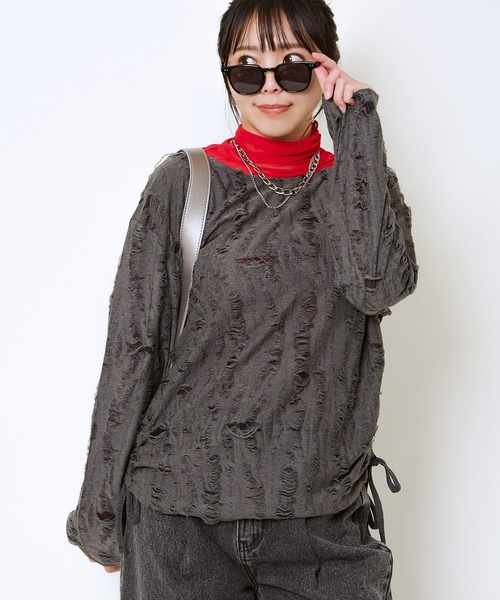 GORGE(ゴージ)の「脇ドロストダメージトップス(Tシャツ/カットソー・レディース・ブラウン/チャコール・F)」の8枚目の写真