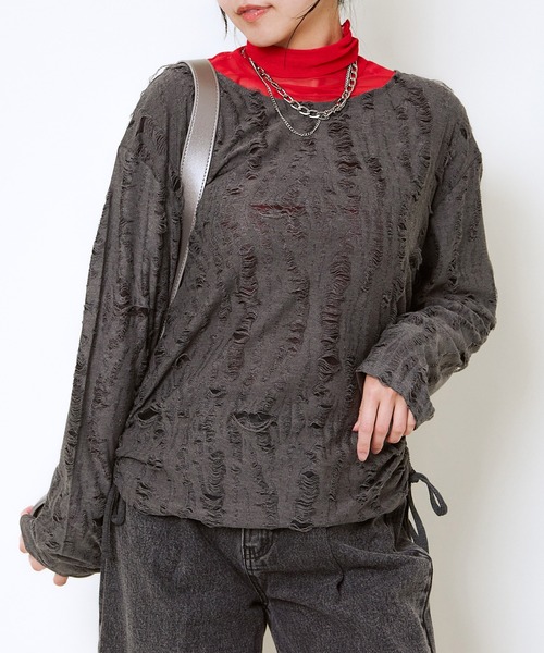 GORGE(ゴージ)の「脇ドロストダメージトップス(Tシャツ/カットソー・レディース・ブラウン/チャコール・F)」の9枚目の写真