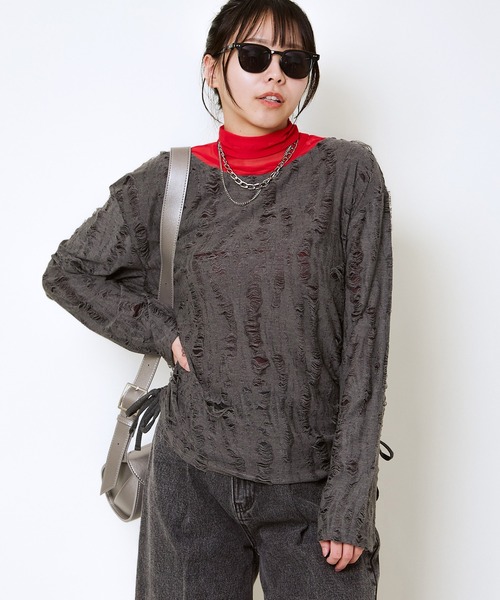 GORGE(ゴージ)の「脇ドロストダメージトップス(Tシャツ/カットソー・レディース・ブラウン/チャコール・F)」の11枚目の写真