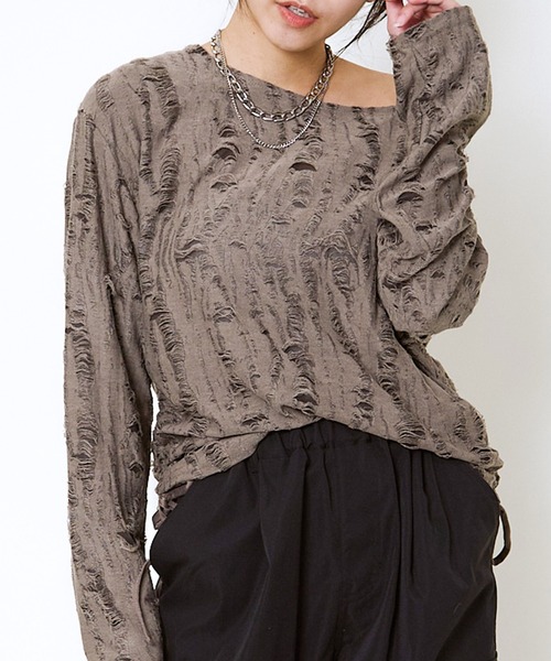 GORGE(ゴージ)の「脇ドロストダメージトップス(Tシャツ/カットソー・レディース・ブラウン/チャコール・F)」の13枚目の写真