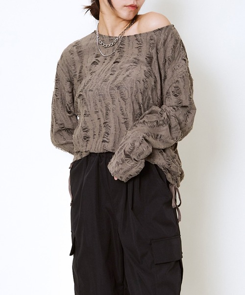 GORGE(ゴージ)の「脇ドロストダメージトップス(Tシャツ/カットソー・レディース・ブラウン/チャコール・F)」の15枚目の写真