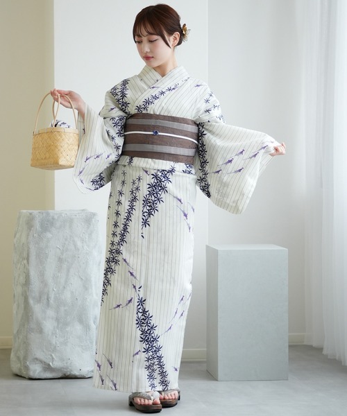 手染め注染浴衣3点セット utatane×注染工房 綿麻 等間しじら 黒と