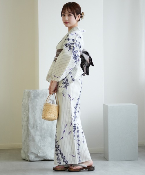 手染め注染浴衣3点セット utatane×注染工房 綿麻 等間しじら 黒と