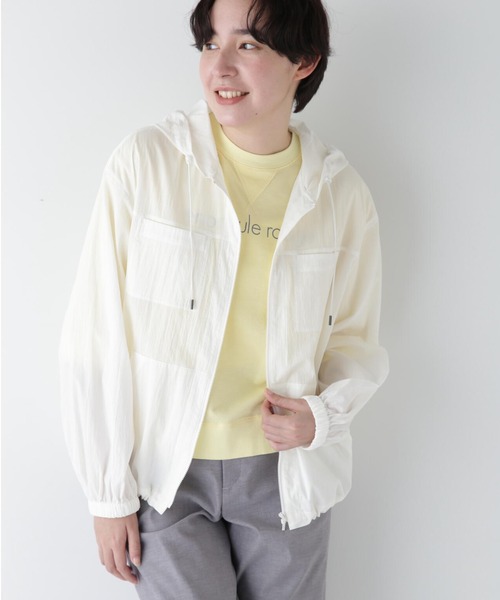human woman（ヒューマンウーマン）の「◆コットンナイロンタイプライターシアーフーディーブルゾン（ブルゾン・レディース・ホワイト系その他/ホワイト・MEDIUM）」の2枚目の写真