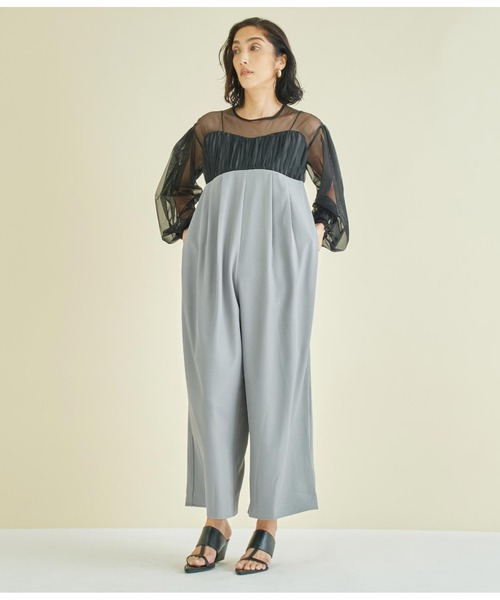 Settimissimo（セッティミッシモ）の「チュールトップス ドッキング オールインワン（つなぎ/オールインワン・レディース・ブラック/グレー・FREE）」の2枚目の写真