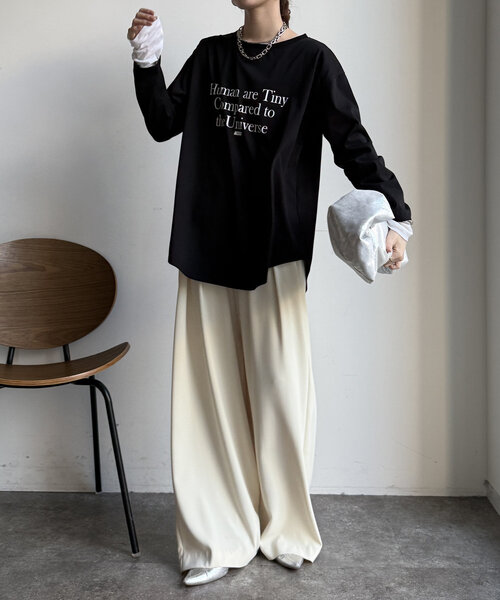 DouDou（ドゥドゥ）の「【WEB限定】HUMAN ARE TINY ロンTEE（Tシャツ/カットソー・レディース・ホワイト/ブラック/ベージュ・FREE）」の5枚目の写真