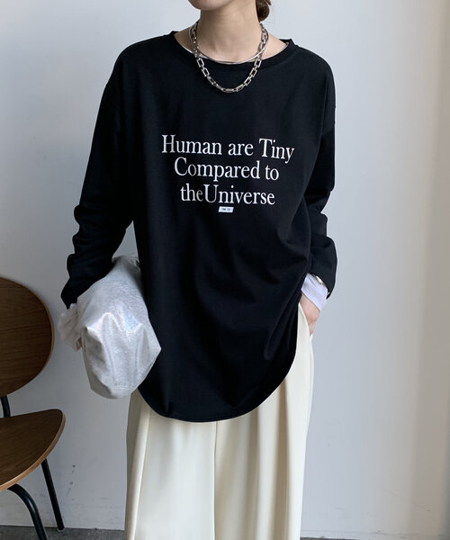 DouDou（ドゥドゥ）の「【WEB限定】HUMAN ARE TINY ロンTEE（Tシャツ/カットソー・レディース・ホワイト/ブラック/ベージュ・FREE）」の7枚目の写真