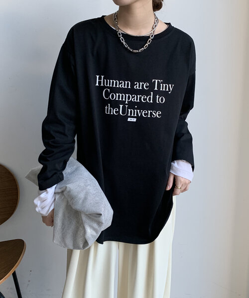DouDou（ドゥドゥ）の「【WEB限定】HUMAN ARE TINY ロンTEE（Tシャツ/カットソー・レディース・ホワイト/ブラック/ベージュ・FREE）」の8枚目の写真