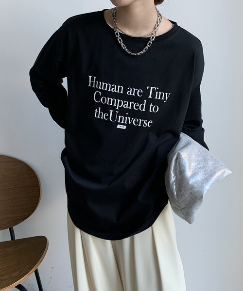 DouDou（ドゥドゥ）の「【WEB限定】HUMAN ARE TINY ロンTEE（Tシャツ/カットソー・レディース・ホワイト/ブラック/ベージュ・FREE）」の9枚目の写真