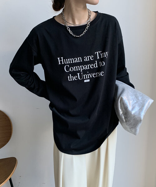 DouDou（ドゥドゥ）の「【WEB限定】HUMAN ARE TINY ロンTEE（Tシャツ/カットソー・レディース・ホワイト/ブラック/ベージュ・FREE）」の10枚目の写真