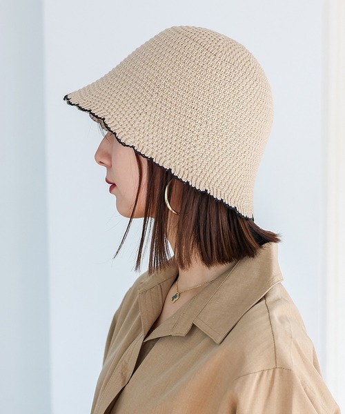 VitaFelice（ヴィータフェリーチェ）の「スカラップサーモチューリップハット バイカラー バケットハット 深め ペーパーハット クローシュハット（ハット・レディース・ベージュ/モカ/ブラック・FREE）」の3枚目の写真