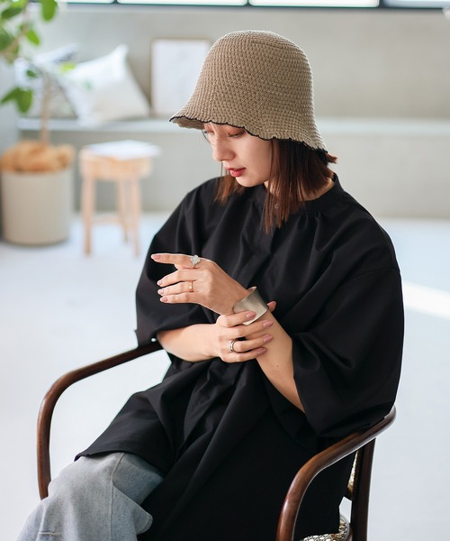 VitaFelice（ヴィータフェリーチェ）の「スカラップサーモチューリップハット バイカラー バケットハット 深め ペーパーハット クローシュハット（ハット・レディース・ベージュ/モカ/ブラック・FREE）」の10枚目の写真