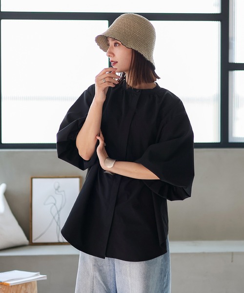 VitaFelice（ヴィータフェリーチェ）の「スカラップサーモチューリップハット バイカラー バケットハット 深め ペーパーハット クローシュハット（ハット・レディース・ベージュ/モカ/ブラック・FREE）」の8枚目の写真