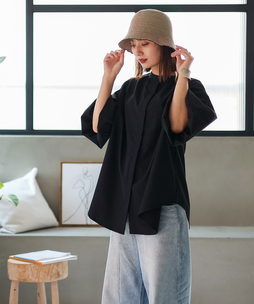 VitaFelice（ヴィータフェリーチェ）の「スカラップサーモチューリップハット バイカラー バケットハット 深め ペーパーハット クローシュハット（ハット・レディース・ベージュ/モカ/ブラック・FREE）」の7枚目の写真