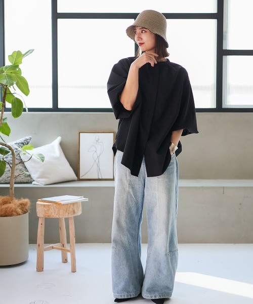 VitaFelice（ヴィータフェリーチェ）の「スカラップサーモチューリップハット バイカラー バケットハット 深め ペーパーハット クローシュハット（ハット・レディース・ベージュ/モカ/ブラック・FREE）」の6枚目の写真