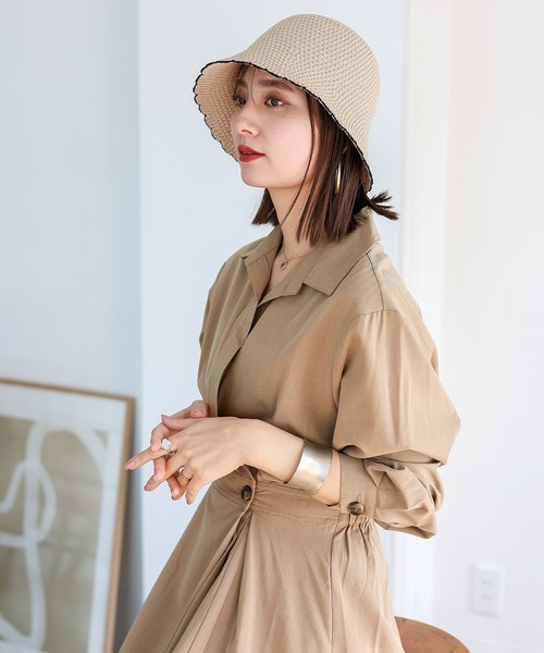 スカラップサーモチューリップハット バイカラー バケットハット 深め