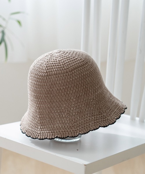 VitaFelice（ヴィータフェリーチェ）の「スカラップサーモチューリップハット バイカラー バケットハット 深め ペーパーハット クローシュハット（ハット・レディース・ベージュ/モカ/ブラック・FREE）」の13枚目の写真