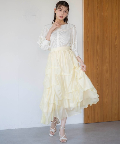 NOELA(ノエラ)の「ランダムタックシアースカート(スカート・レディース・オフホワイト/イエロー/ベージュ・S/M)」の5枚目の写真