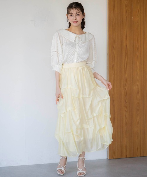 NOELA(ノエラ)の「ランダムタックシアースカート(スカート・レディース・オフホワイト/イエロー/ベージュ・S/M)」の9枚目の写真