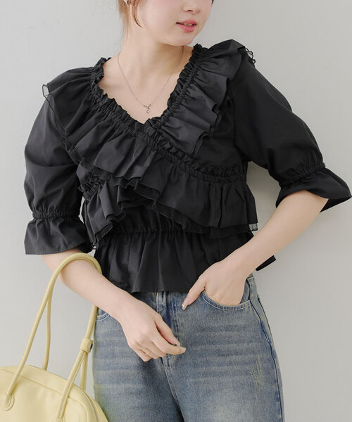 Another Branch olive des olive(アナザーブランチオリーブデオリーブ)の「【レディライクに】クロス衿ブラウス(シャツ/ブラウス・レディース・その他11/ストライプ/オフホワイト/ブラック/ミント/チェック・FREE)」の3枚目の写真