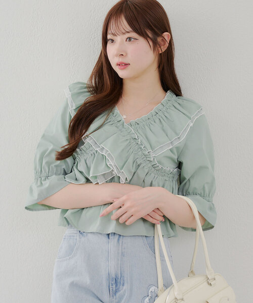 Another Branch olive des olive(アナザーブランチオリーブデオリーブ)の「【レディライクに】クロス衿ブラウス(シャツ/ブラウス・レディース・その他11/ストライプ/オフホワイト/ブラック/ミント/チェック・FREE)」の15枚目の写真
