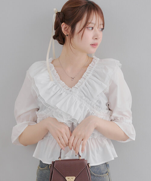 Another Branch olive des olive(アナザーブランチオリーブデオリーブ)の「【レディライクに】クロス衿ブラウス(シャツ/ブラウス・レディース・その他11/ストライプ/オフホワイト/ブラック/ミント/チェック・FREE)」の2枚目の写真