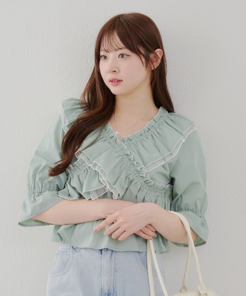 Another Branch olive des olive(アナザーブランチオリーブデオリーブ)の「【レディライクに】クロス衿ブラウス(シャツ/ブラウス・レディース・その他11/ストライプ/オフホワイト/ブラック/ミント/チェック・FREE)」の4枚目の写真