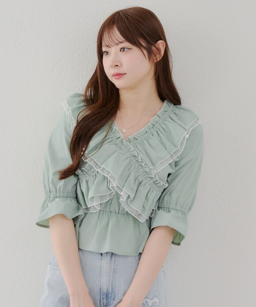 Another Branch olive des olive(アナザーブランチオリーブデオリーブ)の「【レディライクに】クロス衿ブラウス(シャツ/ブラウス・レディース・その他11/ストライプ/オフホワイト/ブラック/ミント/チェック・FREE)」の9枚目の写真