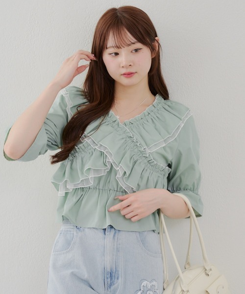 Another Branch olive des olive(アナザーブランチオリーブデオリーブ)の「【レディライクに】クロス衿ブラウス(シャツ/ブラウス・レディース・その他11/ストライプ/オフホワイト/ブラック/ミント/チェック・FREE)」の10枚目の写真