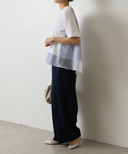 ビアズリー　ストライプコンビ　カットソー　半袖　ホワイト ストライプコンビカットソー（Tシャツ/カットソー）｜BEARDSLEY