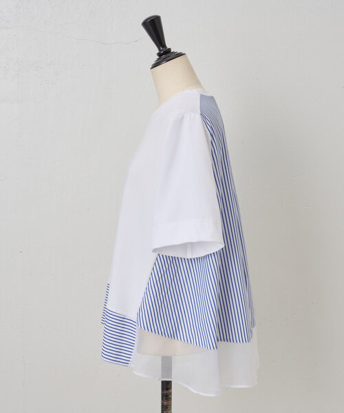 美品 BEARDSLEY シャツコンビカットソー グレー×ホワイト