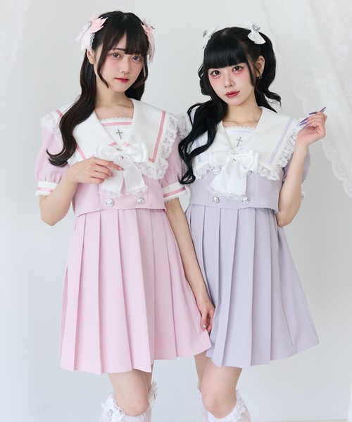 DearMyLove（ディアマイラブ）の「闇学園クロスワンピース（ワンピース・レディース・パープル/ボルドー/ラベンダー/ブラック×ホワイト/ベビーピンク・MEDIUM/LARGE/LL/3L）」の8枚目の写真