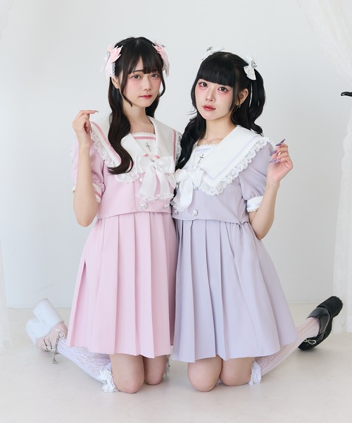DearMyLove（ディアマイラブ）の「闇学園クロスワンピース（ワンピース・レディース・パープル/ボルドー/ラベンダー/ブラック×ホワイト/ベビーピンク・MEDIUM/LARGE/LL/3L）」の10枚目の写真