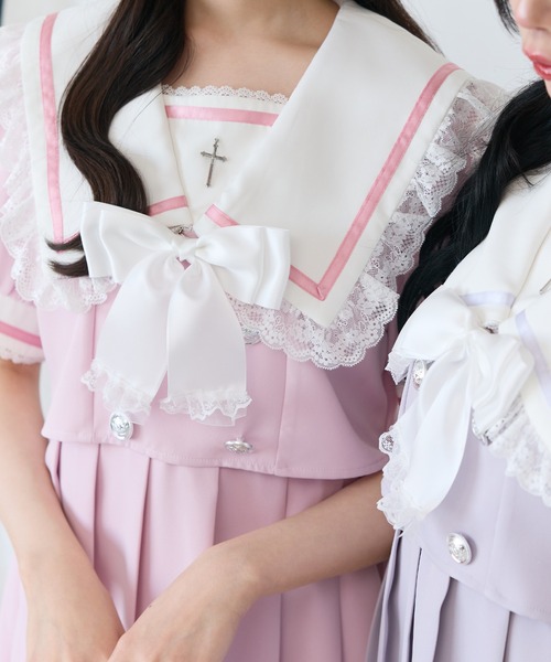 DearMyLove（ディアマイラブ）の「闇学園クロスワンピース（ワンピース・レディース・パープル/ボルドー/ラベンダー/ブラック×ホワイト/ベビーピンク・MEDIUM/LARGE/LL/3L）」の11枚目の写真