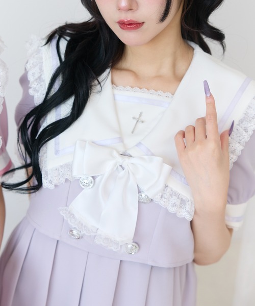 DearMyLove（ディアマイラブ）の「闇学園クロスワンピース（ワンピース・レディース・パープル/ボルドー/ラベンダー/ブラック×ホワイト/ベビーピンク・MEDIUM/LARGE/LL/3L）」の12枚目の写真