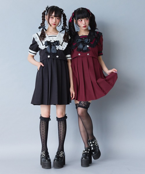 DearMyLove（ディアマイラブ）の「闇学園クロスワンピース（ワンピース・レディース・パープル/ボルドー/ラベンダー/ブラック×ホワイト/ベビーピンク・MEDIUM/LARGE/LL/3L）」の14枚目の写真