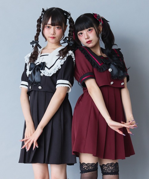 DearMyLove（ディアマイラブ）の「闇学園クロスワンピース（ワンピース・レディース・パープル/ボルドー/ラベンダー/ブラック×ホワイト/ベビーピンク・MEDIUM/LARGE/LL/3L）」の16枚目の写真