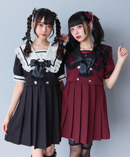 DearMyLove（ディアマイラブ）の「闇学園クロスワンピース（ワンピース・レディース・パープル/ボルドー/ラベンダー/ブラック×ホワイト/ベビーピンク・MEDIUM/LARGE/LL/3L）」の17枚目の写真