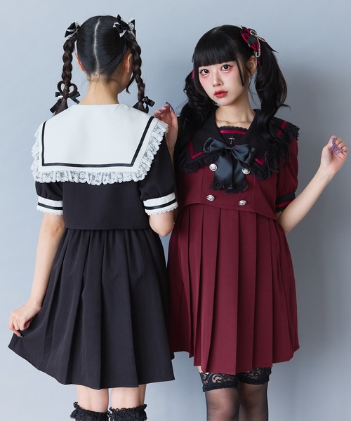 DearMyLove（ディアマイラブ）の「闇学園クロスワンピース（ワンピース・レディース・パープル/ボルドー/ラベンダー/ブラック×ホワイト/ベビーピンク・MEDIUM/LARGE/LL/3L）」の19枚目の写真