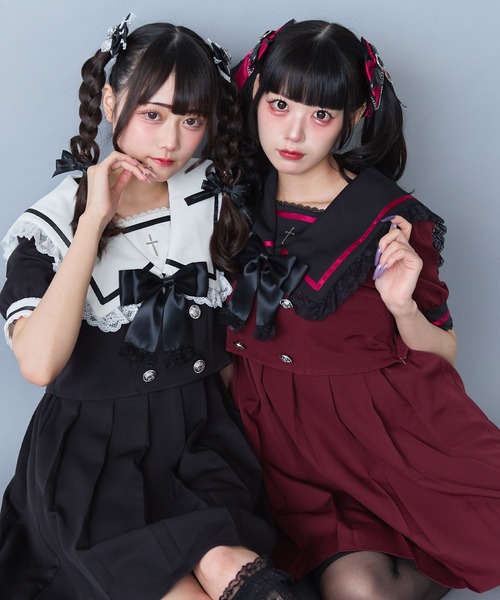 DearMyLove（ディアマイラブ）の「闇学園クロスワンピース（ワンピース・レディース・パープル/ボルドー/ラベンダー/ブラック×ホワイト/ベビーピンク・MEDIUM/LARGE/LL/3L）」の21枚目の写真